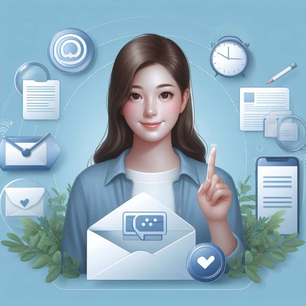 mujer rodeada de cartas y correos.