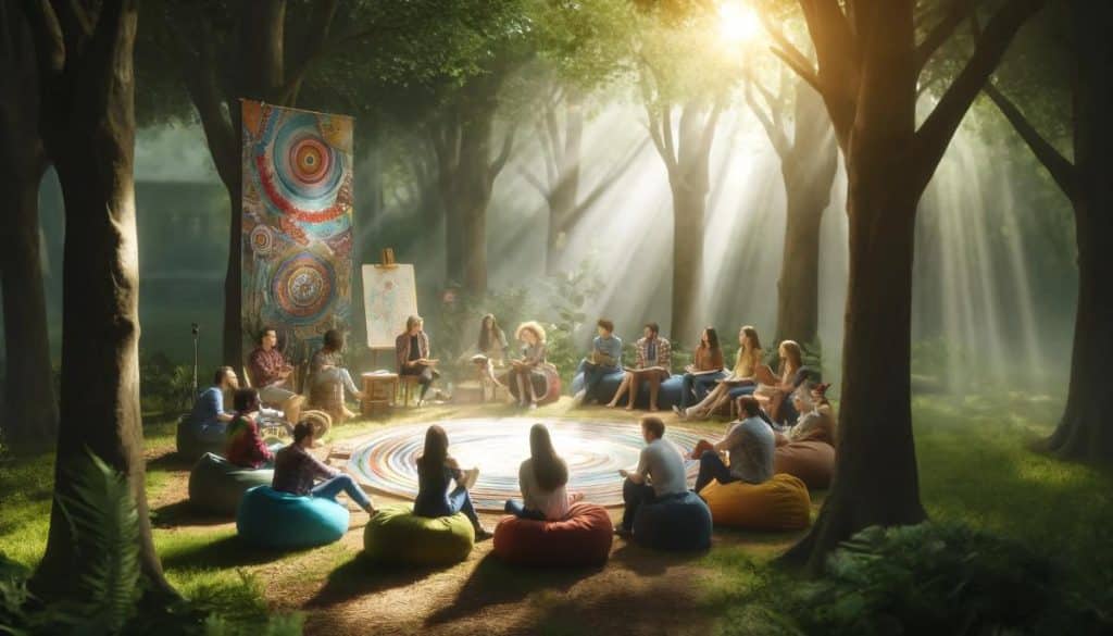 grupo de personas en reunion en el campo