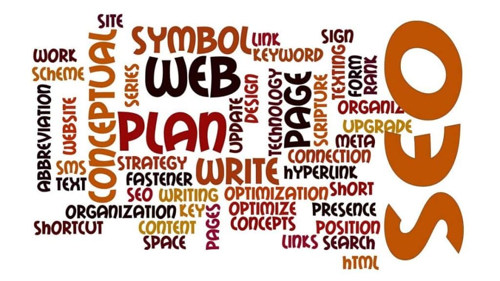 nube de palabras relacionadas con SEO y contenidos